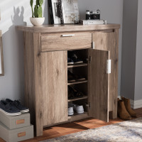 Baxton Studio MH7097-Oak-Shoe Rack Laverne Modern and Contemporary Oak Brown Finished Shoe Cabinet